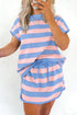 Striped Dolman Tee And Drawstring Skort Athletic Short Set