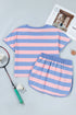 Striped Dolman Tee And Drawstring Skort Athletic Short Set