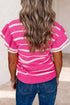Striped Double Ruffle Short Sleeve Lightweight Knit Sweater