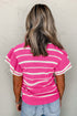 Striped Double Ruffle Short Sleeve Lightweight Knit Sweater