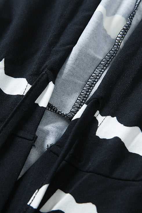 Striped Drawstring Button Long Sleeve Hoodie