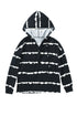 Striped Drawstring Button Long Sleeve Hoodie