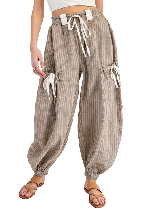 Striped Drawstring Cargo Jogger Utility Pants