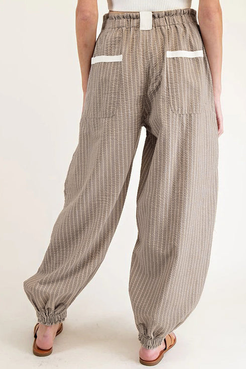 Striped Drawstring Cargo Jogger Utility Pants