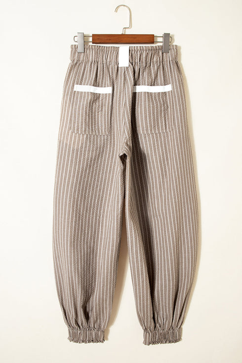 Striped Drawstring Cargo Jogger Utility Pants