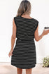 Striped Drawstring Pocket Tunic Tank Bodycon Mini Dress