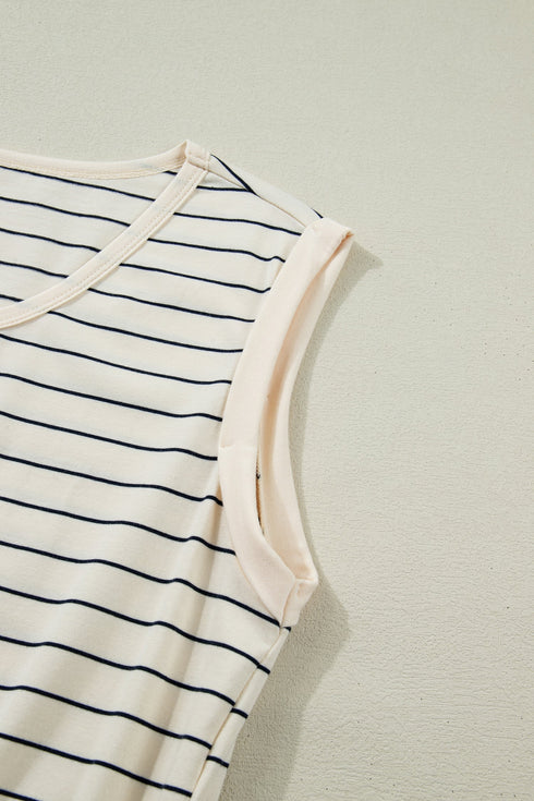Striped Drawstring Pocket Tunic Tank Bodycon Mini Dress