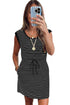 Striped Drawstring Pocket Tunic Tank Bodycon Mini Dress
