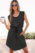 Striped Drawstring Pocket Tunic Tank Bodycon Mini Dress