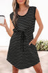 Striped Drawstring Pocket Tunic Tank Bodycon Mini Dress