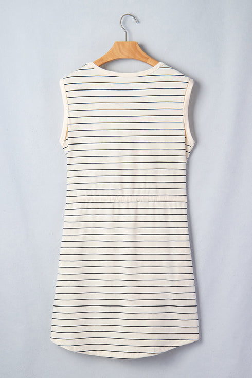 Striped Drawstring Pocket Tunic Tank Bodycon Mini Dress