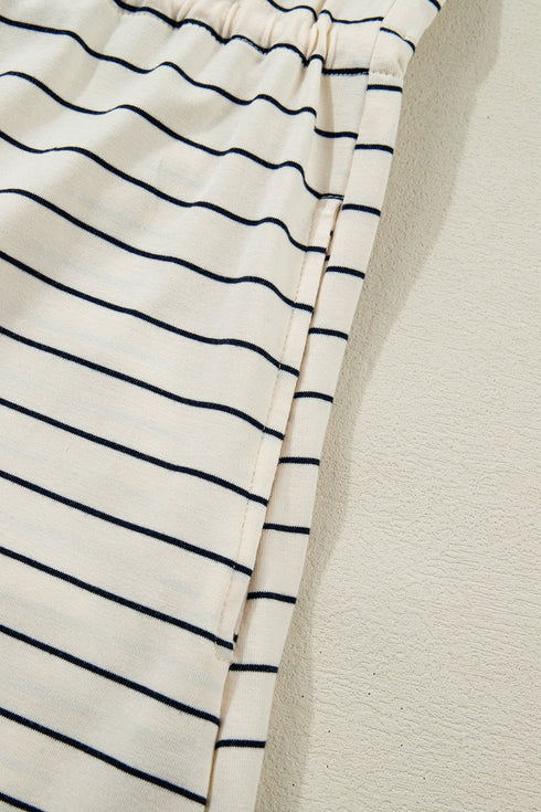 Striped Drawstring Pocket Tunic Tank Bodycon Mini Dress