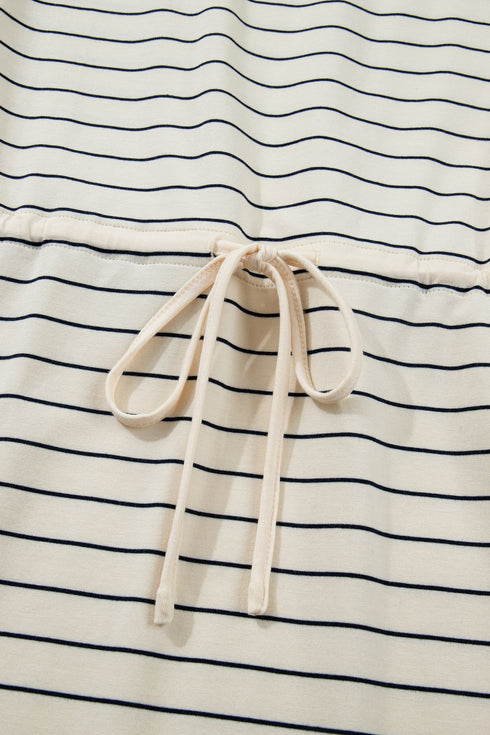 Striped Drawstring Pocket Tunic Tank Bodycon Mini Dress