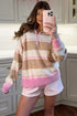 Striped Drop Shoulder Button Placket Long Sleeve Sweater