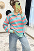 Striped Drop Shoulder Buttoned Collar Side Slit Pullover Top