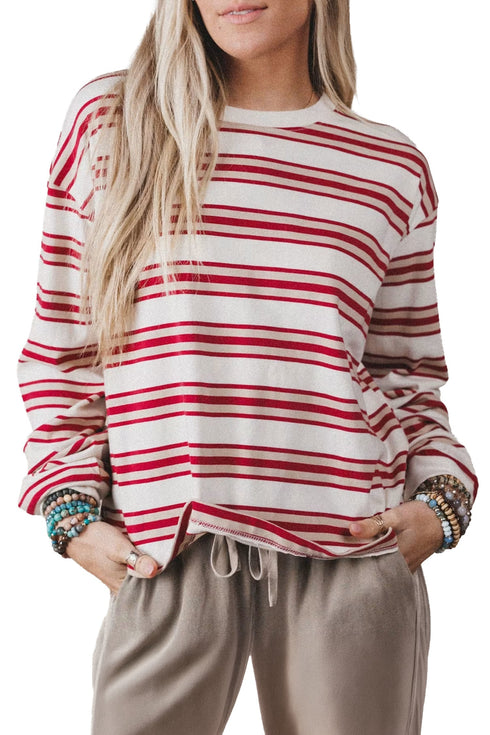 Striped Drop Shoulder Casual Pullover Long Sleeve Top