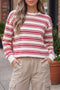 Striped Drop Shoulder Casual Pullover Long Sleeve Top