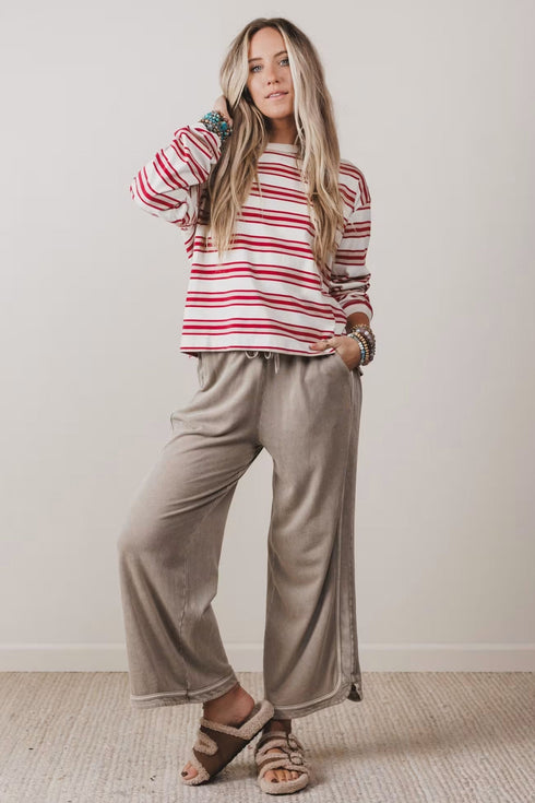 Striped Drop Shoulder Casual Pullover Long Sleeve Top