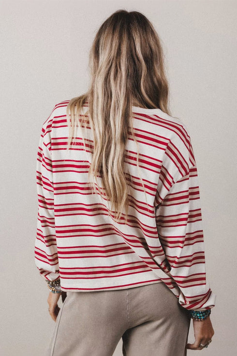 Striped Drop Shoulder Casual Pullover Long Sleeve Top