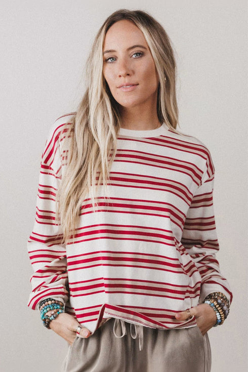 Striped Drop Shoulder Casual Pullover Long Sleeve Top