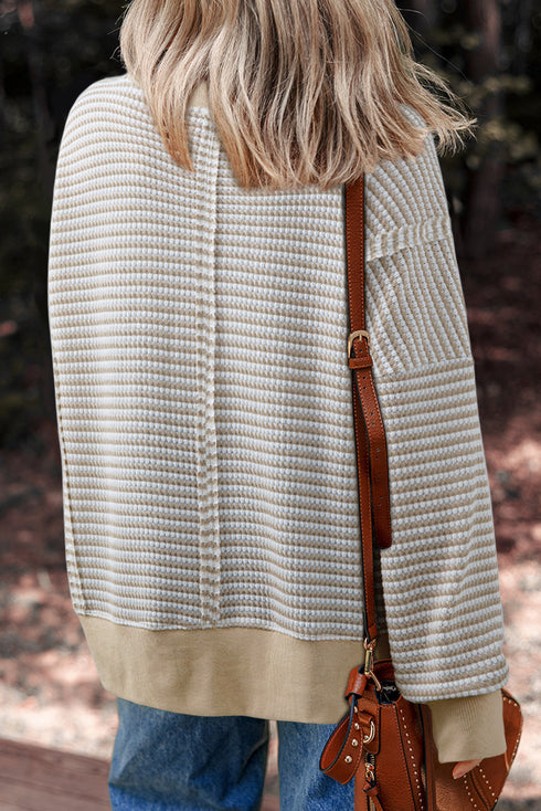 Striped Drop Shoulder Chenille Bow Patch Shirt