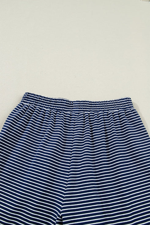 Striped Drop Shoulder Cotton Blend Tee And Shorts Lounge Set