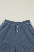 Striped Drop Shoulder Cotton Blend Tee And Shorts Lounge Set