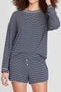 Striped Drop Shoulder Cotton Blend Tee And Shorts Lounge Set