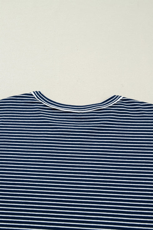 Striped Drop Shoulder Cotton Blend Tee And Shorts Lounge Set