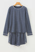 Striped Drop Shoulder Cotton Blend Tee And Shorts Lounge Set
