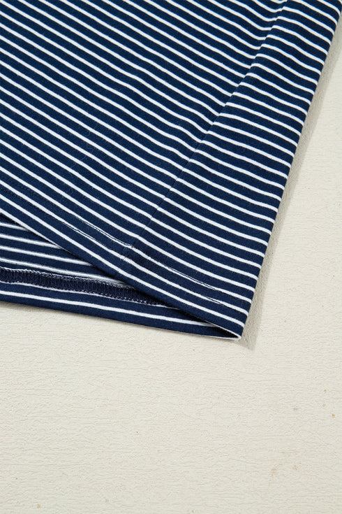 Striped Drop Shoulder Cotton Blend Tee And Shorts Lounge Set