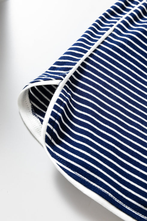 Striped Drop Shoulder Cotton Blend Tee And Shorts Lounge Set