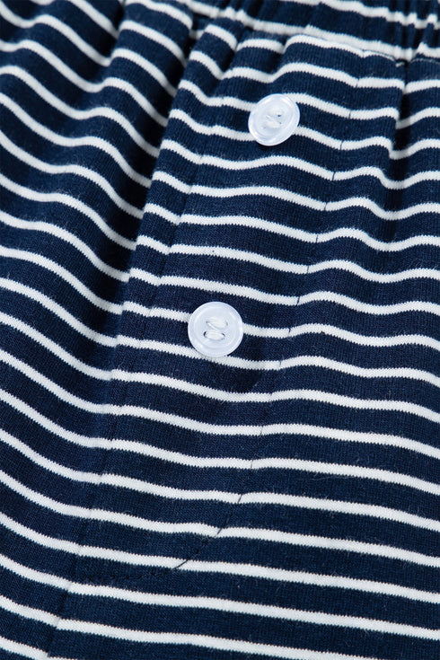 Striped Drop Shoulder Cotton Blend Tee And Shorts Lounge Set