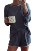 Striped Drop Shoulder Cotton Blend Tee And Shorts Lounge Set