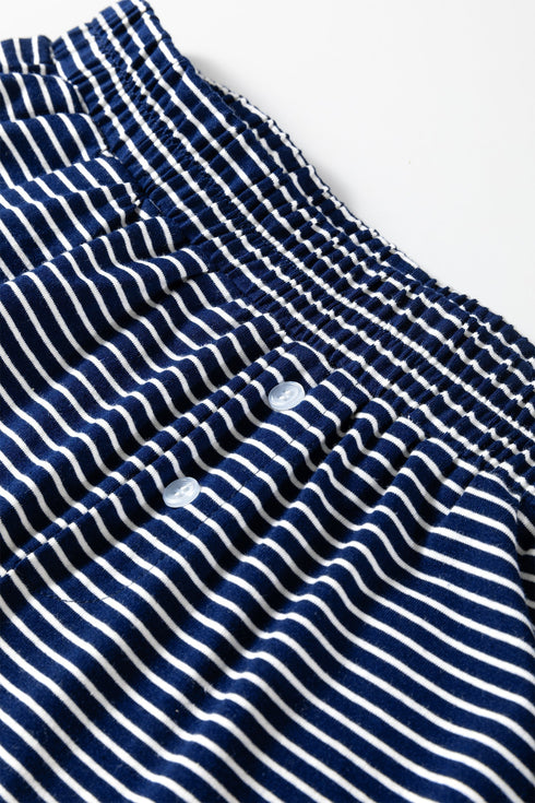 Striped Drop Shoulder Cotton Blend Tee And Shorts Lounge Set