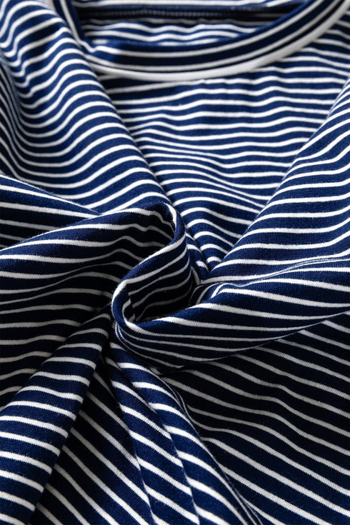 Striped Drop Shoulder Cotton Blend Tee And Shorts Lounge Set