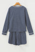 Striped Drop Shoulder Cotton Blend Tee And Shorts Lounge Set
