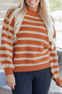 Striped Drop Shoulder Crew Neck Knit Sweater