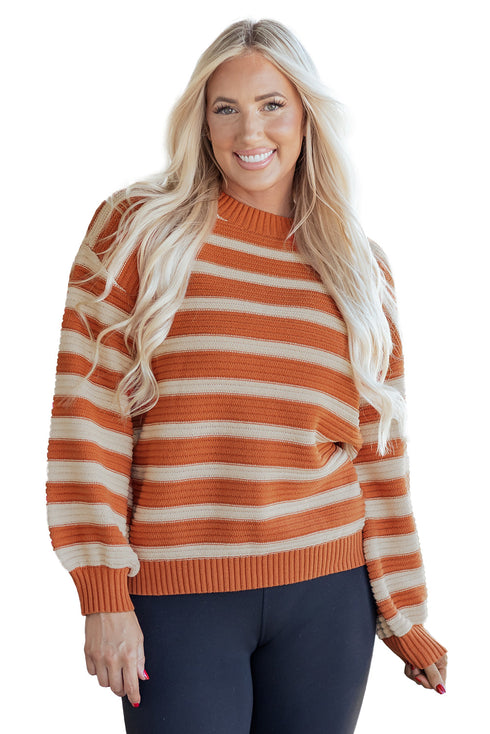 Striped Drop Shoulder Crew Neck Knit Sweater