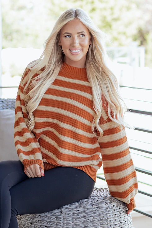 Striped Drop Shoulder Crew Neck Knit Sweater