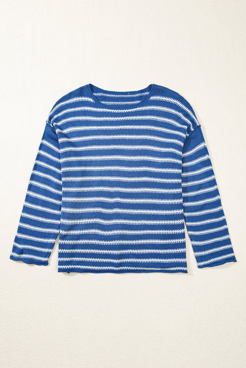 Striped Drop Shoulder Crewneck Pullover Knit Sweater