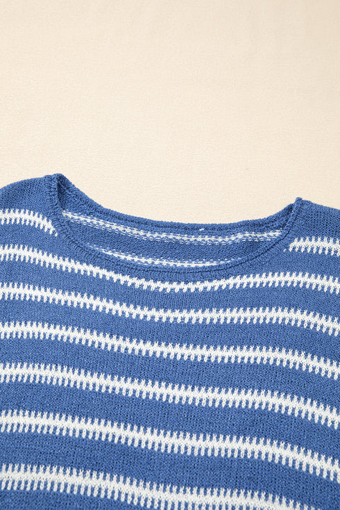 Striped Drop Shoulder Crewneck Pullover Knit Sweater