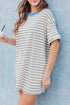 Striped Drop Shoulder Cuffed Sleeve Tunic T Shirt Dress