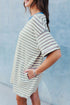 Striped Drop Shoulder Cuffed Sleeve Tunic T Shirt Dress