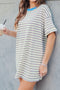 Striped Drop Shoulder Cuffed Sleeve Tunic T Shirt Dress