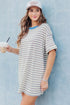 Striped Drop Shoulder Cuffed Sleeve Tunic T Shirt Dress