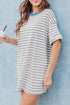 Striped Drop Shoulder Cuffed Sleeve Tunic T Shirt Dress
