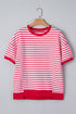 Striped Drop Shoulder Half Sleeve Cotton Stretch Casual Tee