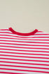Striped Drop Shoulder Half Sleeve Cotton Stretch Casual Tee