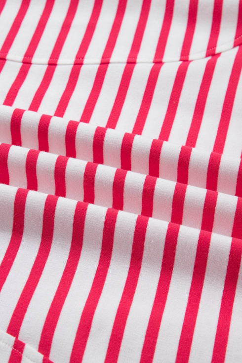 Striped Drop Shoulder Half Sleeve Cotton Stretch Casual Tee